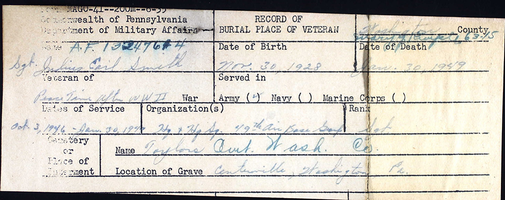 veteran burial card